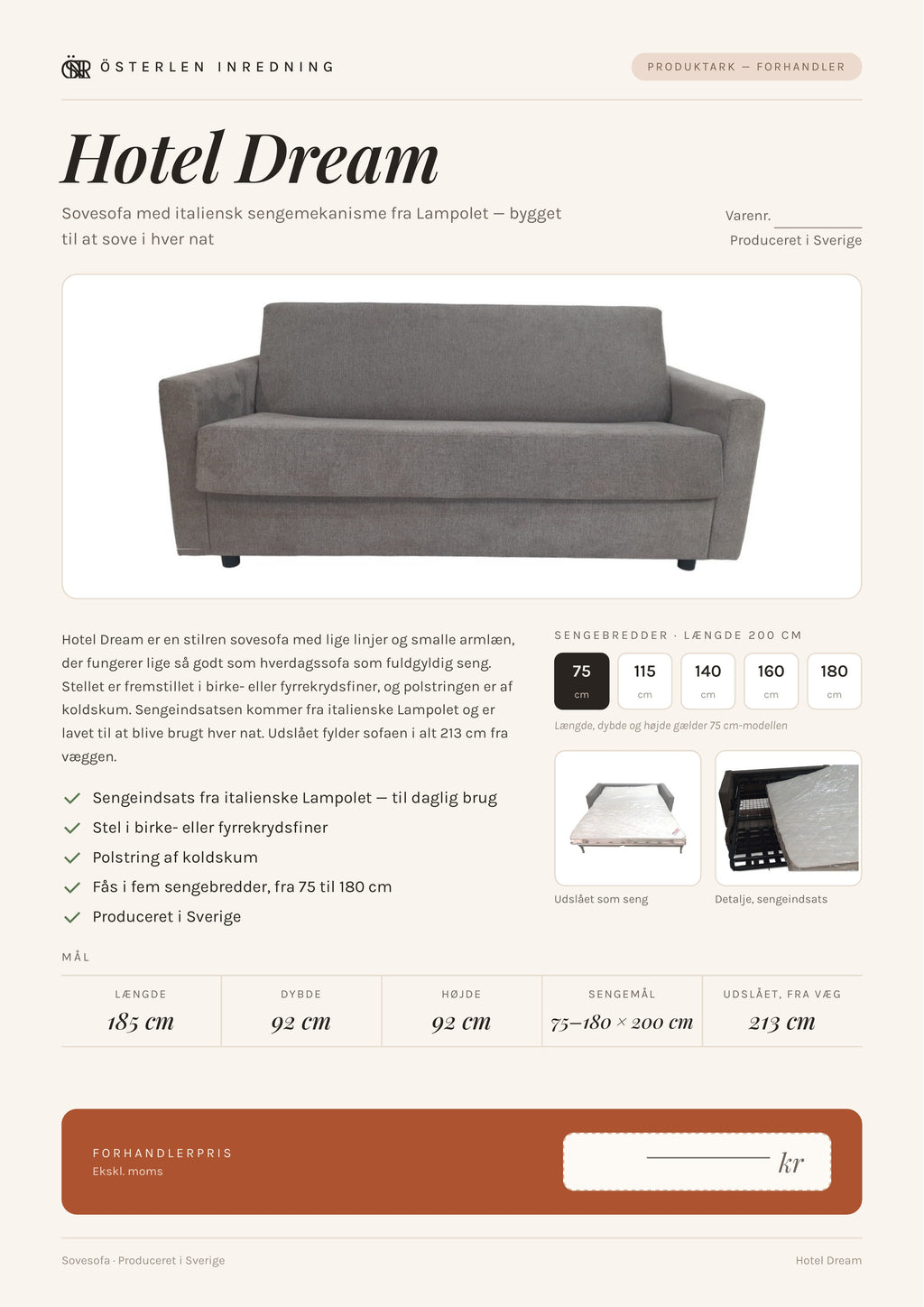 Hotel dream sovesofa til offentlige miljøer